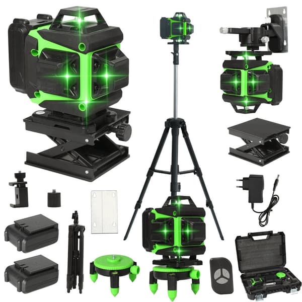 Laser Niveau, 16 Laserlinjer, 360° Selvniveauering, Vandtæt Design,4D 16 Linjer