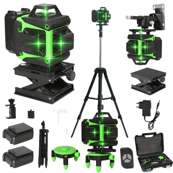 Laser Niveau, 16 Laserlinjer, 360° Selvniveauering, Vandtæt Design,4D 16 Linjer