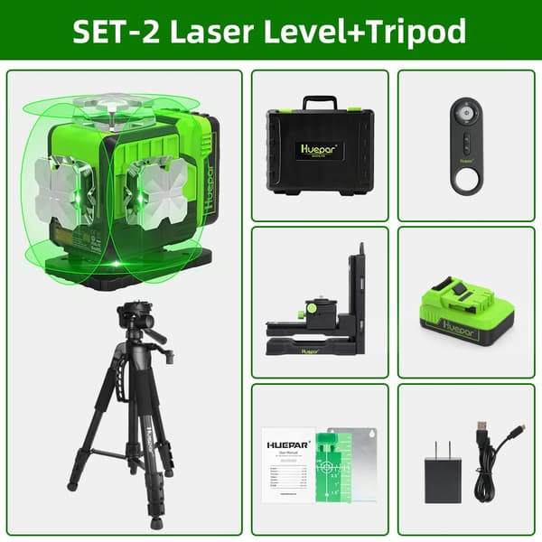 Laser niveau, klasse 2, 16 linjer, IP54 vandtæt,Med stativ