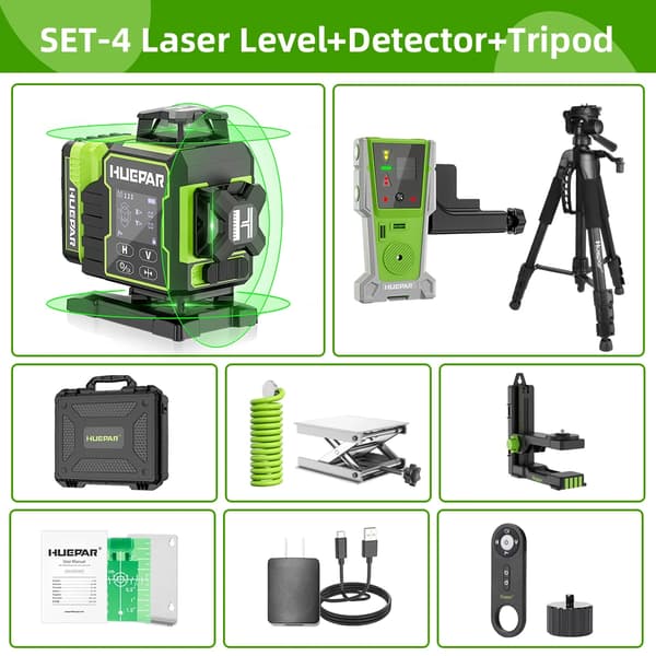 Laser-taso, 4x360° mittaus, sähköinen pyörivä jalusta, LCD-näyttö,Asetus-4