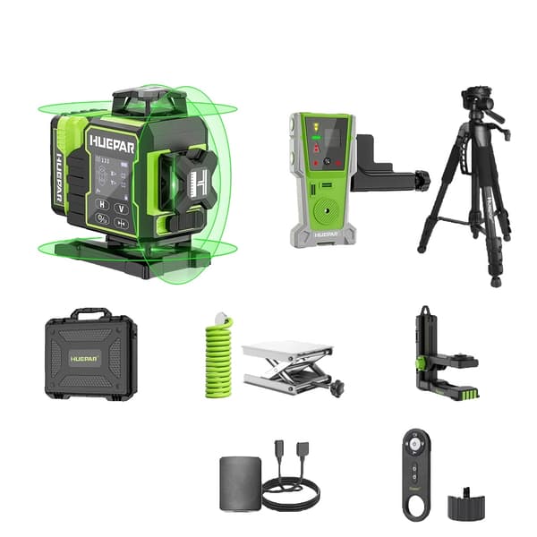 Laser Niveau, 4x360° Måling, Elektrisk Rotationsbase, LCD Skærm,Sæt-4