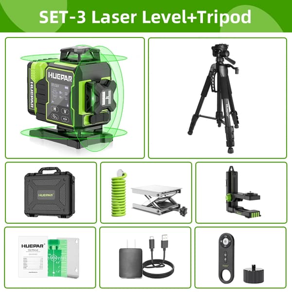 Laser Nivå, 4x360° Mätning, Elektrisk Rotationsbas, LCD Skärm,Sats-3