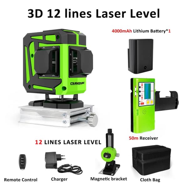 Laser Niveau, 12 Linjer, Høj Synlighed Grøn Laser, Selv-Niveauerende Funktion,IE12C DC11G