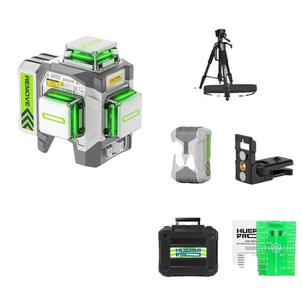 Laser Niveller 12 Linjer, ±2mm Præcision, Selv-nivellerende, Fjernbetjening,ZK03CG-L-SET-2