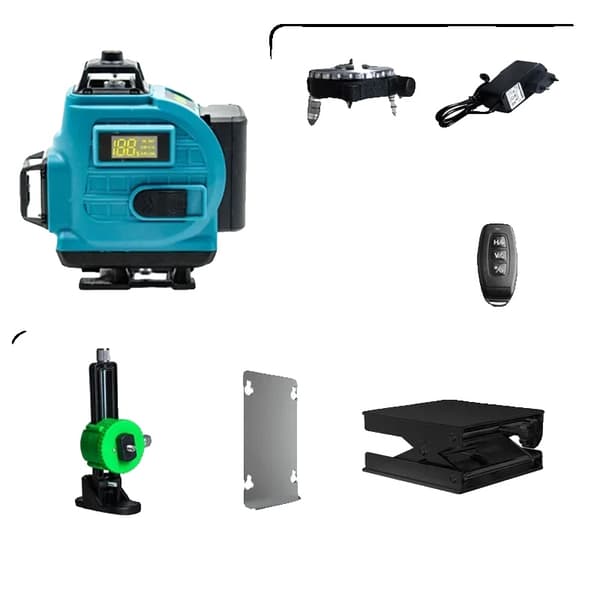 Trådlös laser vattenpass, 16 linjer, 360° rotation, uppladdningsbart batteri,2 Batteri EU Kontakt
