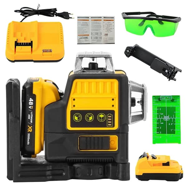 Laser nivå, 12 linjer, noggrannhet +/-1mm/7m, 12V litiumbatteri,1 Batteri EU Kontakt