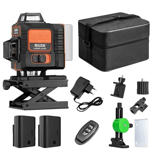 Laser Niveau, 16 Linjer, Vertikale & Horisontale Lasere, 10m±5mm Præcision,Med 2X Batteri
