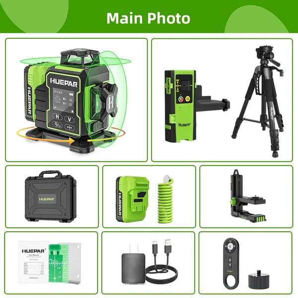 Laser Niveau, 12 Linjer, Bluetooth Kontrol, Selv-Niveauerende Funktion,Guld