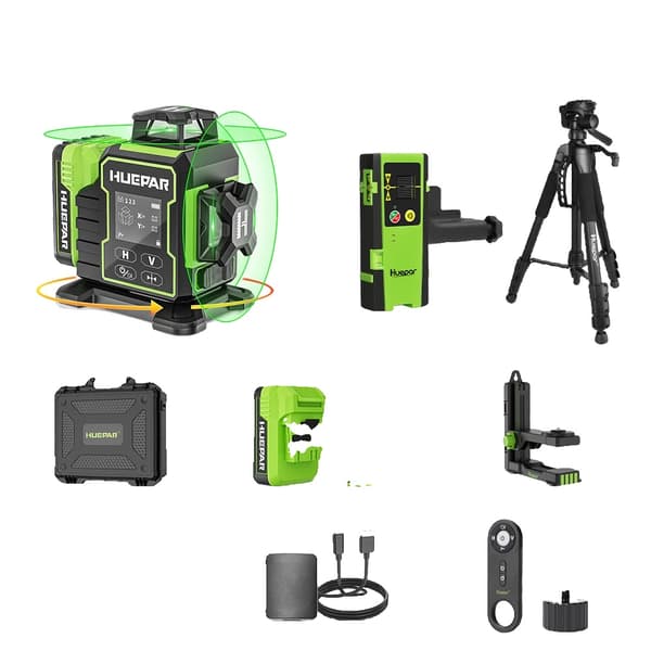Laser Niveau, 12 Linjer, Bluetooth Kontrol, Selv-Niveauerende Funktion,Guld