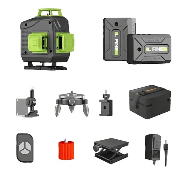 16-linjers laser vattenpass kit, självnivellerande, uppladdningsbart batteri 4800mAh,EU-kontakt 2 batteri