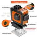 Miniatyrbillede 2 af 2: Laser niveau, multifunktionel 16 linjer, selvnivellerende funktion,Appelsin