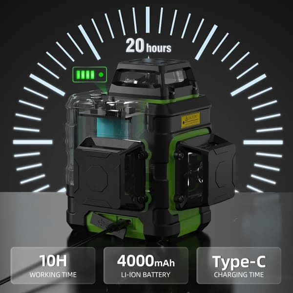 12-linjers 3D krysslinje grön lasernivå med stativ/detektor/elektronisk linjal/fäste, dubbelt läge och automatisk nivellering
