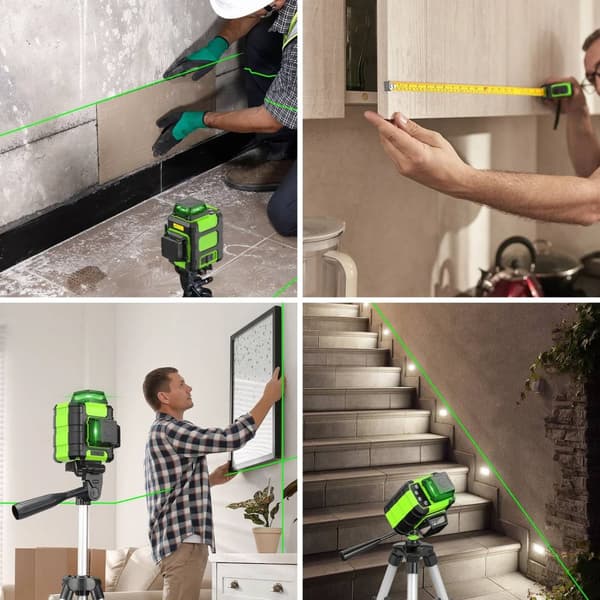 12-linjers 3D krysslinje grön lasernivå med stativ/detektor/elektronisk linjal/fäste, dubbelt läge och automatisk nivellering