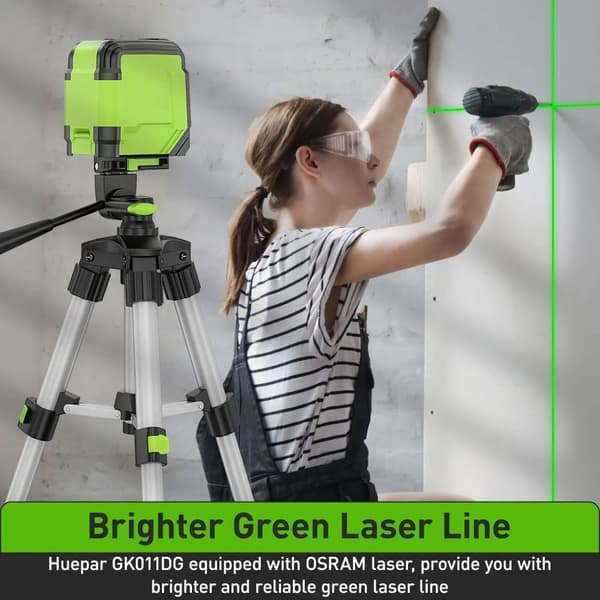 2-linjers horisontell och vertikal korslinje grön lasernivå med 0,65 m stativ, självnivellerande, hög precision