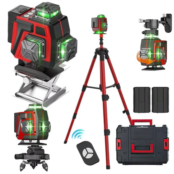 16-linjers 360° självnivellerande grön lasernivå med stativ och fjärrkontroll, horisontellt och vertikalt lasernivå kit