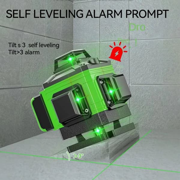 16-linjers 4D grön lasernivå med hållare och fjärrkontroll, laserkonstruktionsverktyg med tillbehör, brett användningsområde