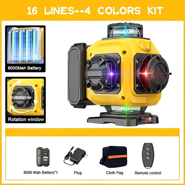 Laser-taso, 360° Kierto, Jalusta Mukana,16 rivi