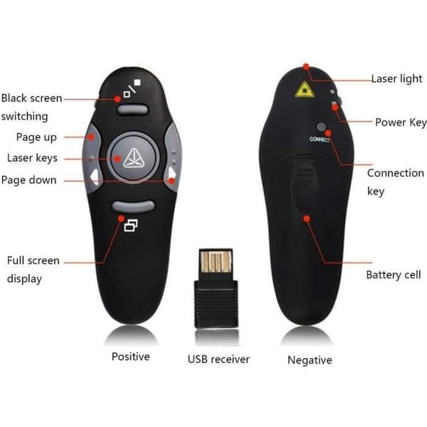 PowerPoint-fjärrkontroll - Universal - Laserpekare - 2,4 GHz - USB - Windows/Mac-kompatibel