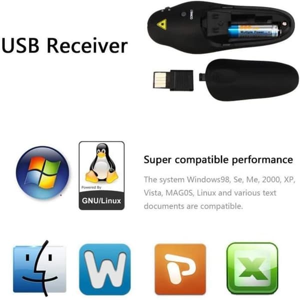 PowerPoint-fjärrkontroll - Universal - Laserpekare - 2,4 GHz - USB - Windows/Mac-kompatibel