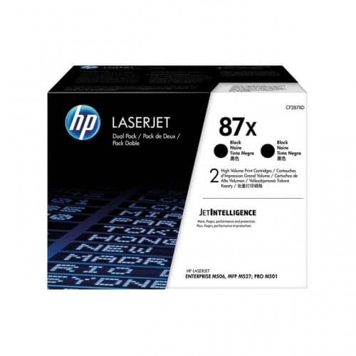 Dual-Pack Original HP Black, nr.87X, pentru LaserJet M501|M506|M527, 2 x 18K, (timbru verde 1.2 lei) , "CF287XD"