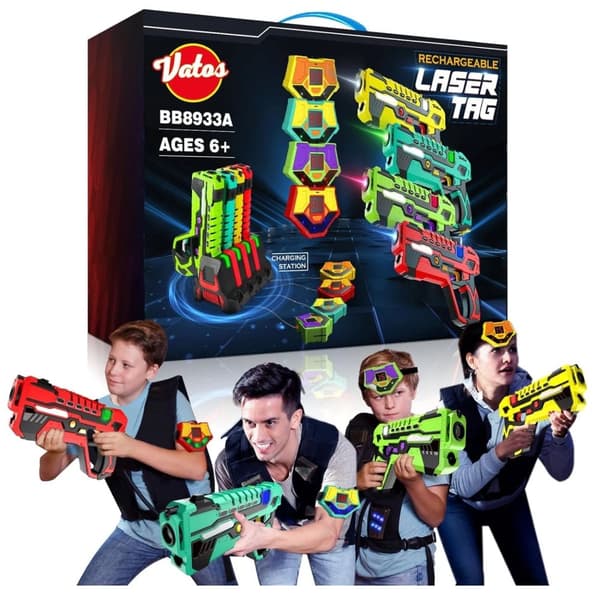 Laser Tag Sæt, Genopladeligt, Op til 40 Meter Kampafstand,4 Pak en sæt