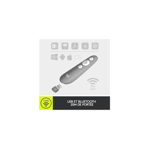 Presentationsfjärrkontroll - Logitech - R500s - Röd laserpekare - 20 meter - Bluetooth 4.0 LE