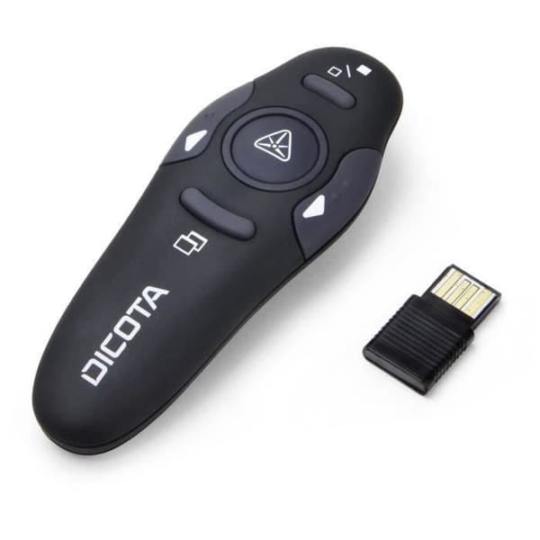 Presentationsfjärrkontroll - DICOTA - PinPoint - Integrerad laserpekare - AAA-batteri - 10m