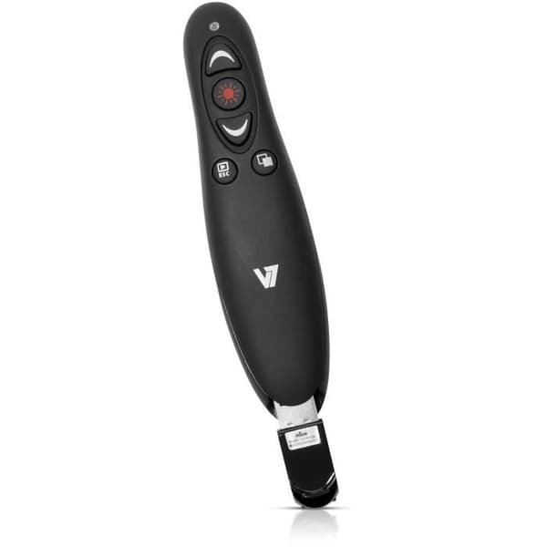 V7 trådlös presentationsfjärrkontroll - Svart - Integrerad laserpekare - 2 AAA-batterier - Räckvidd 11m