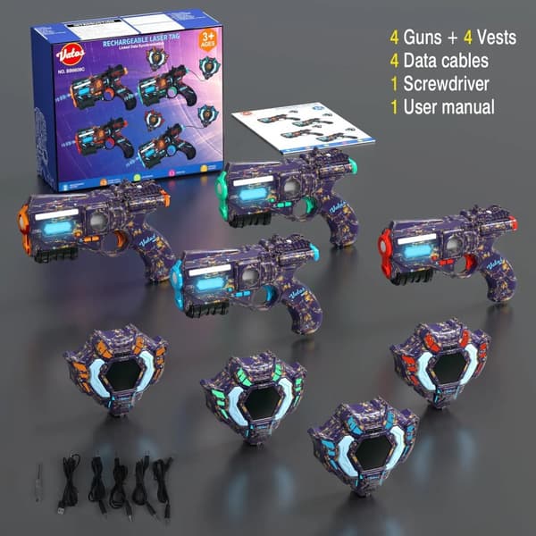 Laser Tag-set, 4 pistoler, 4 västar, 4 skjutlägen,4x Vapen och 4x Västar