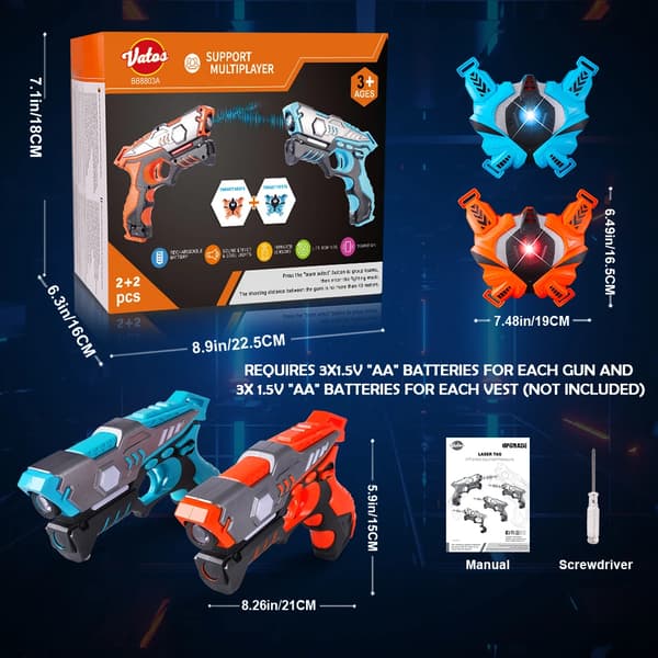 Laser Tag Pistol Sæt, Multiplayer Sjov, 4 Skudtilstande,2 x våben