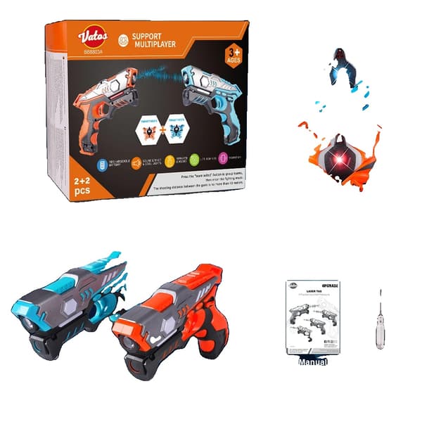 Laser Tag Pistol Sæt, Multiplayer Sjov, 4 Skudtilstande,2 x våben