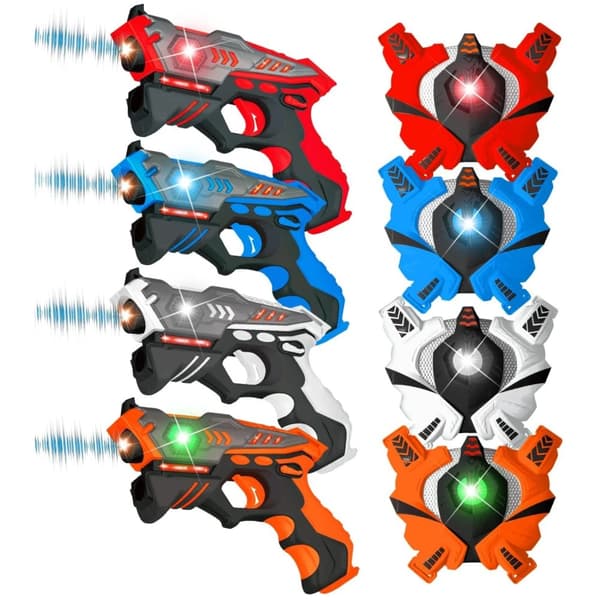 Laser Tag Blaster Sæt, 4 Pakke, Holdbart ABS, Blinkende Lys,4 Pak et sæt