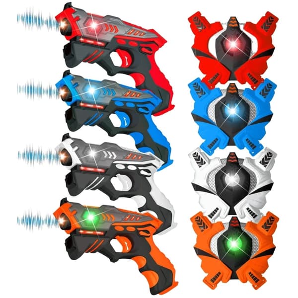Laser Tag Blaster Sæt, 4 Pakke, Holdbart ABS, Blinkende Lys,4 Pak et sæt