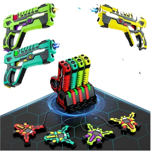 Uudelleenladattava Laser Tag -pakkaus, 4 kpl aseita ja liivejä, vuorovaikutteinen pelikokemus,4 Pakkaus