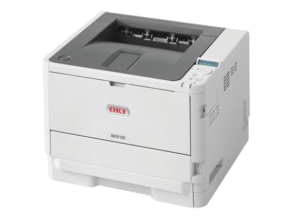 OKI B512dn - Skrivare - svartvit - Duplex - LED - A4/Legal - 1200 x 1200 dpi - upp till 45 sidor/minut - kapacitet: 630 ark - USB 2.0, Gigabit LAN Grå, Vit