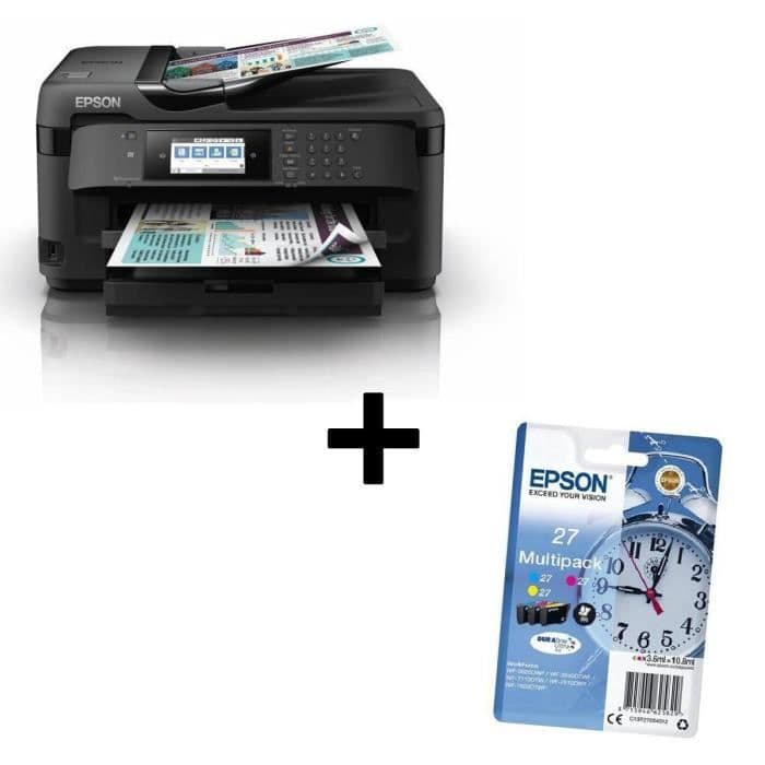 EPSON Workforce WF-7710DWF 4-i-1 multifunktionsskrivare + EPSON Multipack T2705 Pack - väckarklocka - cyan, magenta, gul