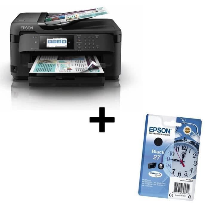 Pack EPSON Workforce WF-7710DWF 4-i-1 multifunktionsskrivare + EPSON-kassett T2701 - väckarklocka - svart