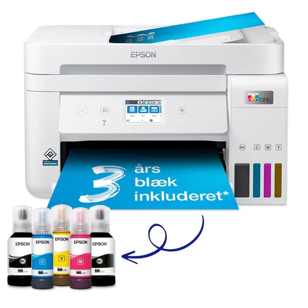 Epson EcoTank ET-4856 - Multifunksjonsskriver - farge - ink-jet - påfyllbar - A4 (medie) - opp til 15.5 spm (trykking) - 250 ark - 33.6 kbps - USB, L Hvit