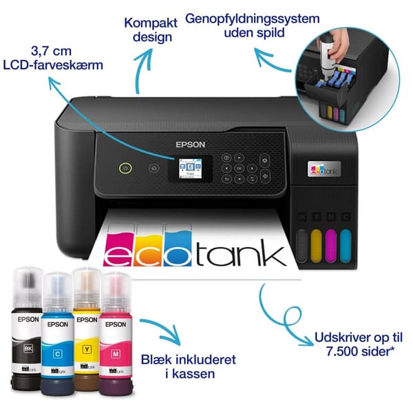 Epson EcoTank ET-2825 - Multifunktionsskrivare - färg - bläckstråle - påfyllbar - A4 (media) - upp till 10 sidor/minut (utskrift) - 100 ark - USB, Wi