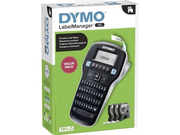 DYMO Labelmanager 160 Value Pack merkeenhet Egnet for etiketttape: D1 12 mm, 9 mm, 6 mm (2181012)
