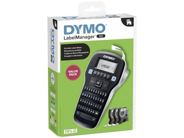 DYMO Labelmanager 160 Value Pack merkeenhet Egnet for etiketttape: D1 12 mm, 9 mm, 6 mm (2181012)