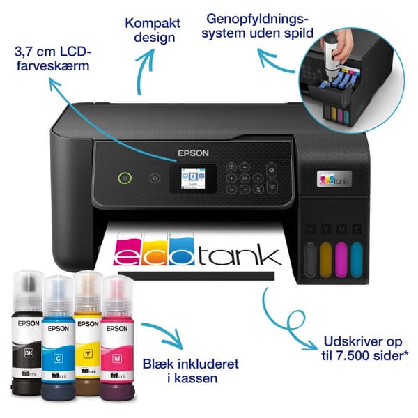 Epson EcoTank ET-2870 - Monitoimitulostin - väri - mustesuihkutulostin - ITS - A4 (tulostusmateriaali) - enintään 10 sivua/min (tulostus) - 100 arkki