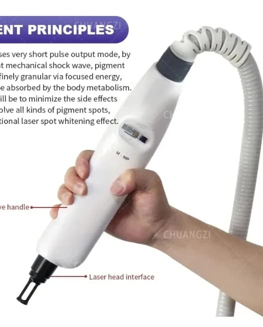Picosekund Laser Maskine, 5 Bølgelængder, Høj Effektudgang,EU Stik, Håndtag
