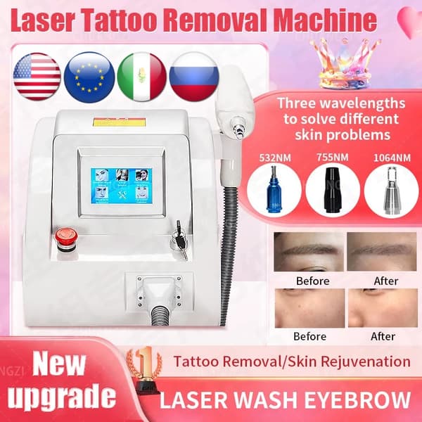Laser Tattoo Fjernelse Maskine, 500W Effekt, Multi-Bølgelængde