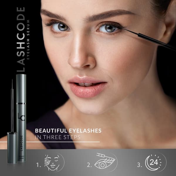 Øjenvippe serum Lashcode Eyelash Serum 5 ml - serum for hurtigere vippe brynvækst, nærende, fugtende og fortykkende effekt
