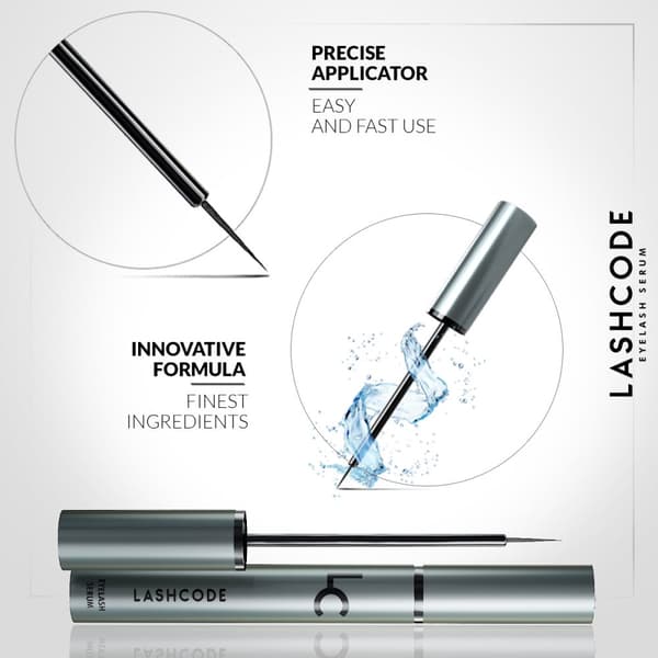 Øjenvippe serum Lashcode Eyelash Serum 5 ml - serum for hurtigere vippe brynvækst, nærende, fugtende og fortykkende effekt