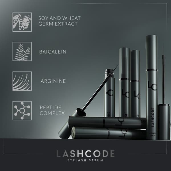 Øjenvippe serum Lashcode Eyelash Serum 5 ml - serum for hurtigere vippe brynvækst, nærende, fugtende og fortykkende effekt