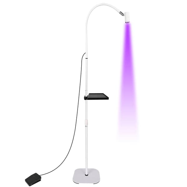 Foldbar Gulv Lash Lampe, UV Lim Hærdningslys, Justerbar Højde,EU, HVID