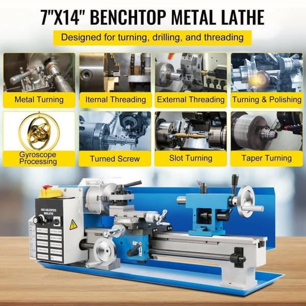 550W 180x350mm mini metallsvarv, kontinuerligt variabel, med 3-käfts chuck