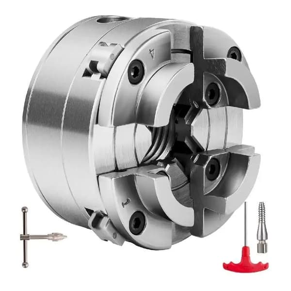 3,75" hög precision självcentrerande fyrkäfts svarvchuck med adapter, stort spännområde, enkel manövrering, bred applikation